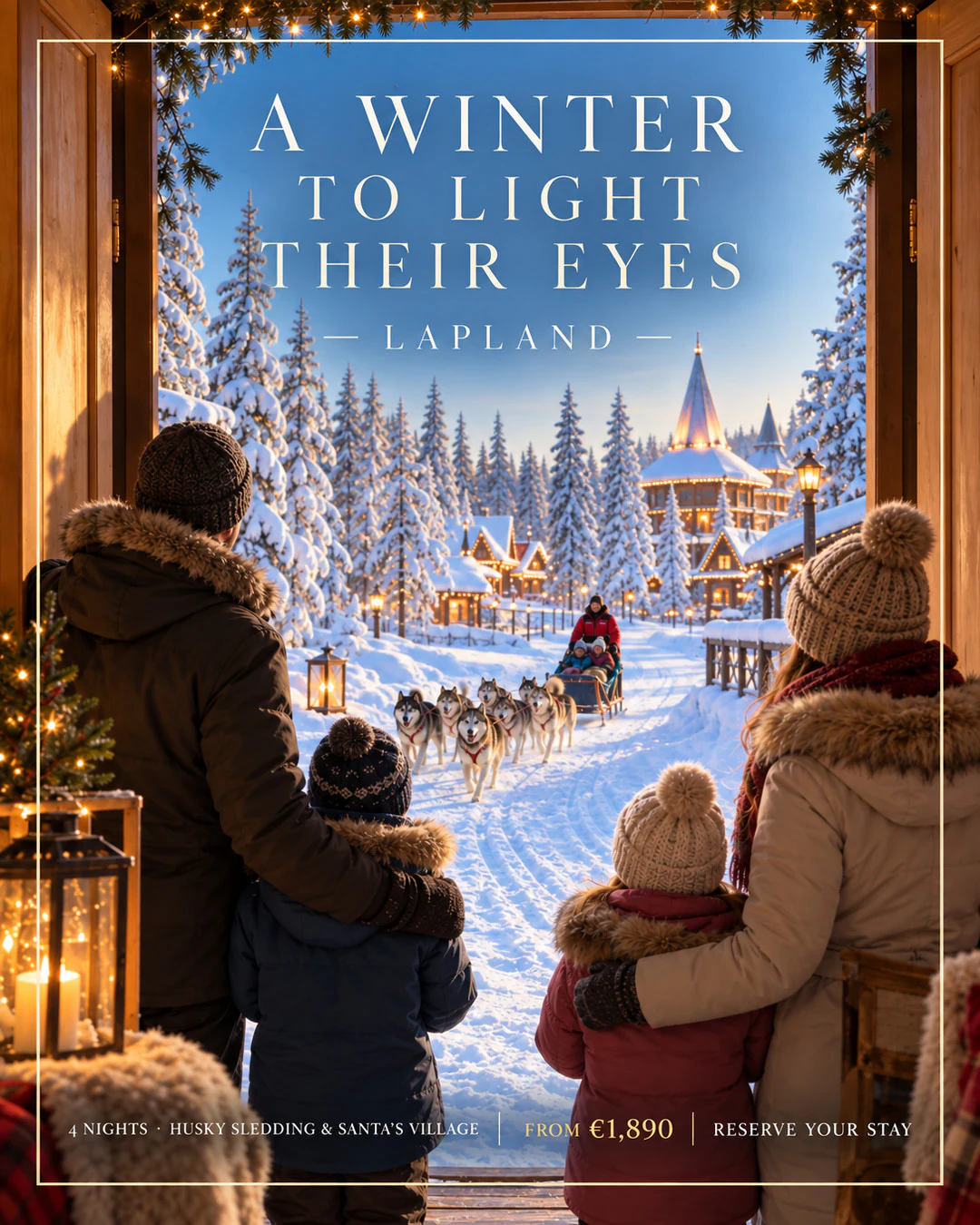 Husky rides with the family in Lapland: an ad made by TourixAI