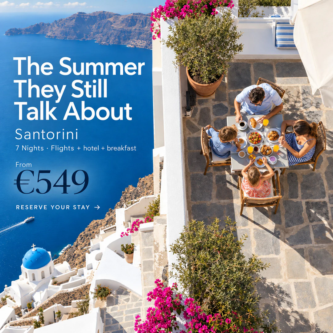 Family summer in Santorini: an ad made by TourixAI